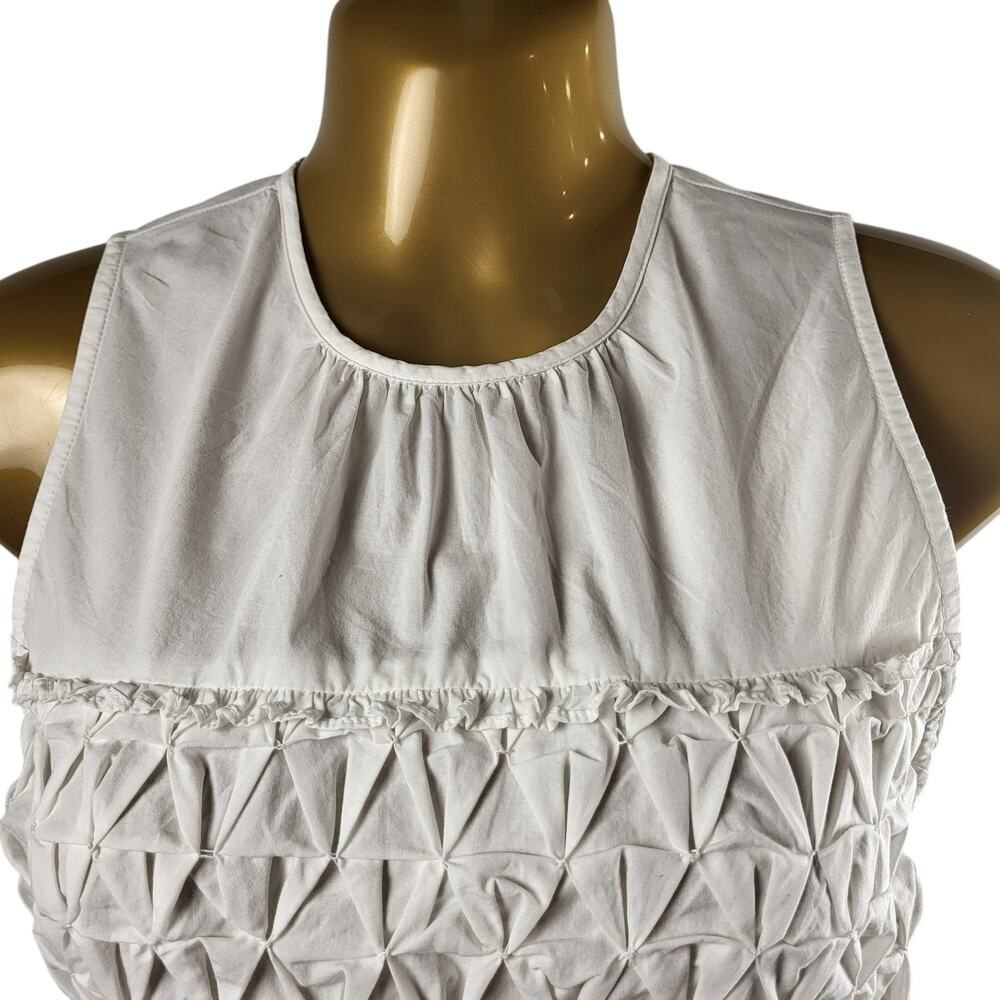 Ramy Brook XXS White All Cotton Smocked Tank Top Cropped Waist Ruffle Pullover - Picture 9 of 14